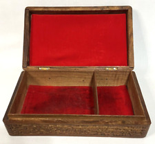 Vintage India Wooden Handcrafted Jewelry Box Inlay Floral Design Red Velvet picture