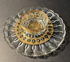 Vintage Culver Valencia 22kt Gold Clear Glass Chip Dip Plate Set picture