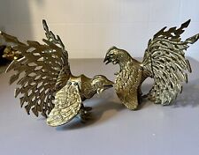 Vintage Solid Brass Pair Of Fighting Roosters picture