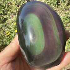 310g Natural Rainbow Cat's eye Obsidian Quartz Palm Crystal Healing Gift Decor  picture