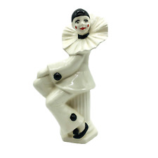 Vintage Pierrot Clown Ceramic Figurine Hand Painted Unique White Black picture