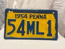 1954 Pennsylvania License Plate (See Description) picture