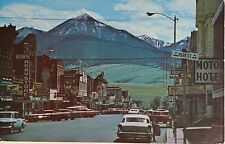 Livingston Montana Main Street Scene Old Cars Mt Baldy Vintage Postcard c1960 picture