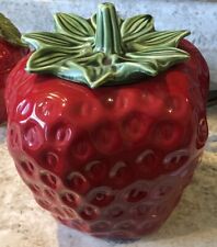 Vintage McCoy Strawberry Cookie Treat Canister Jar Large Red  #263 USA picture