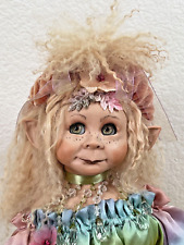vtg art doll artist ceramic rainbow fairy elf doll sitting on her pillow 22 in picture