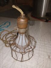Antique 1909  Industrial Hanging Light & Wire Basket Cage w/Bottom Shield picture