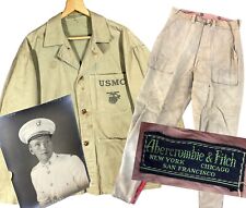 WWII USMC Uniform Lot P41 HBT Jacket Pants Named ID Abercrombie & Fitch SALTY picture
