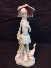 Lladro Porcelain Retired Figurine Girl with Umbrella Basket Ducks/Geese picture