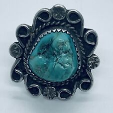 Vintage (1930s) Fred Harvey Era Handmade Navajo Silver Turquoise Nugget Ring picture
