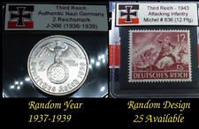 Nazi Silver Coin 2 Reichsmark and Wehrmacht Reichspfennig Stamp Third Reich WW2 picture
