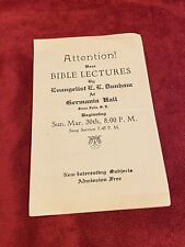 Vintage Bible Lecture Flyer, E E Dunham at Germania Hall in Sioux Falls, SD. picture