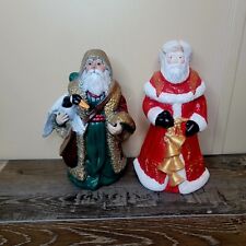 2x Large Vintage Hand Painted Ceramic Santa Claus w/ Goose & Bells Christmas picture