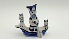 VTG GZHEL RUSSIAN Porcelain Blue &White Grandfather Mazai and Hares in Boat picture