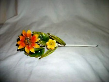 ITALIAN TOLE CANDLE SNUFFER FLORAL FLOWERS MID CENTURY ORIGINAL CHIPPY 1960s picture