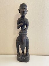 Vintage Ethnic Tribal Possibly African Carved Wood Statue of Man with Drum picture