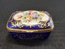 Limoges Le Tallec Porcelain Peint Main Cobalt Blue Gold Floral Dresser Box picture