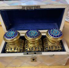 Antique Victorian Mosaic Perfume Scent Bottles and Box MOP Gold Gilt picture