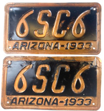 Arizona 1933 License Plate Copper Auto Set Vintage Garage Man Cave Collector picture