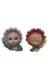 Vintage Anthropomorphic Flower Face Girls Japan Salt And Pepper Shakers All 4 picture