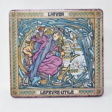 Vintage Lefevre Utile Collection L'Hiver Sheet Metal Cookie Box Mucha Style picture