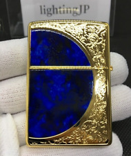 Zippo Arabesque Marble Blue Gold Etching Oil Lighter Regular Case Japan picture