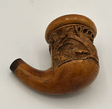 Old Antique Early Meerschaum Tobacco Pipe Bowl Carved Wolf Scenery Initialed picture