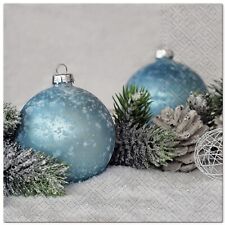 (2) Christmas Decoupage Paper Napkins Holiday Craft Blue Luncheon Napkin - TWO picture