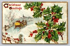 c1910 Raphael Tuck People Sleigh Horse Village Christmas P378 picture