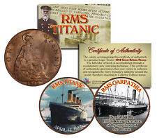 RMS TITANIC & RMS CARPATHIA 1900’s Gold Clad Britain Pennies 2-Coin Set picture