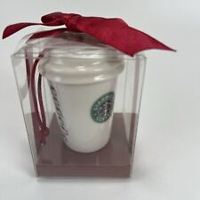 Starbucks Christmas Ornament Mini Hot Cup Ceramic White Old Logo Siren 2004 picture