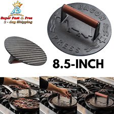 Cast Iron Grill Press Heavy Duty Bacon Press with Wood Handle 8.5 Inch Round NEW picture