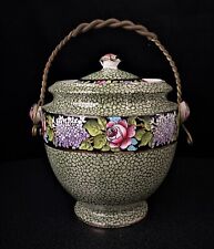 Antique Royal Winton Green Pebble with Band of Roses and Lilacs Biscuit Barrel picture