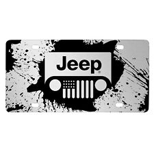 Jeep Grill Logo on Mud Splash Graphic Brush Silver Aluminum Front License Plate picture