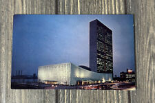 Vintage United Nation Evening View United Nation Headquarters Postcard Souvenir picture