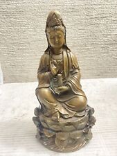 Asian Goddess Quan Yin Kwan Yin Guan Yin Sittin Lotus Buddhism Bronze Statue 10