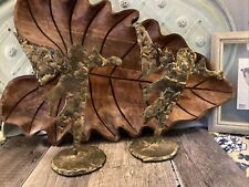vintage brutalist mid century mod angels metal rustic gold colored pair picture