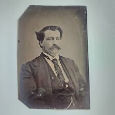 Antique Tintype Photograph Stylish Man Wild Hair Mustache Sharp Clear 1/6th picture