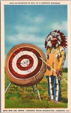 c1940s CHEROKEE, North Carolina LINEN Postcard Indian Native Americana Archery picture