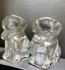 Vintage Federal Glass Dog Figurine Candy Container Jar Set Pair Clear Small picture