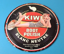 Vintage Shoe Polish Sign - Kiwi Leather Porcelain Gas Pump Service Station Sign picture