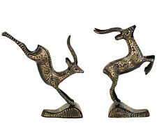 Pair of Scarce Mid-Century Hand-Engraved Black & Brass Gazelles picture