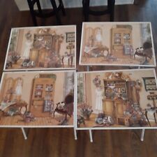 Vintage Kay Lamb Shannon Early American Deco Scenes 4 TV Metal Folding Trays picture