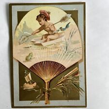 Victorian Jewelers Trade Card boater fan frog 1884 Calendar Stowell Boston A80 picture