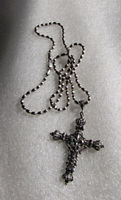Vtg Sterling Silver Large Ornate Cross W/Crowns Fleur De Lis /Ball Chain Italy picture