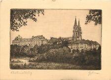 c1900 Small Etching Print Postcard; Klosterneuburg Abbey, Austria, Artist Signed picture