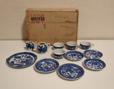 Vtg Little Hostess Tea Set Cups Plates Platter Cream Sugar Blue White Porcelain  picture