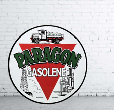 Paragon Gasolene Porcelain Enamel Heavy Metal Sign 30 Inches Round Single Side picture
