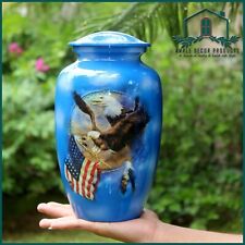 Premium Adult Blue Eagle USA Flag Cremation Urns for Human Ashes With Velvet Bag picture