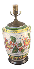 ANTIQUE PRE-WAR JAPAN HAND PAINTED FLORAL POTTERY TABLE LAMP SIGNED picture