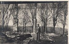 Vintage RPPC Real Photo Postcard - Sad woman, House burned down, Insurance Paid picture